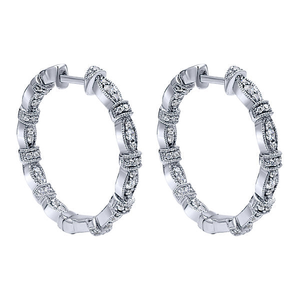 14k White Gold Diamond Classic Hoop Earrings
