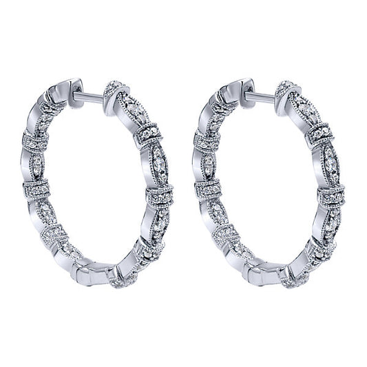 14k White Gold Diamond Classic Hoop Earrings