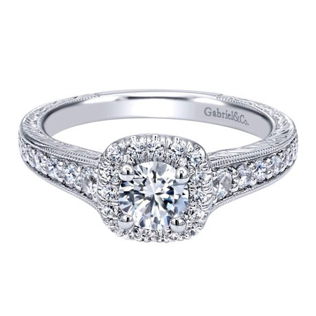 14k White Gold Diamond Halo Engagement Ring