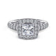 Vintage Inspired 14K White Gold Princess Halo Diamond Engagement Ring