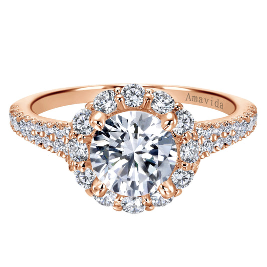 18K Rose Gold Round Halo Diamond Engagement Ring