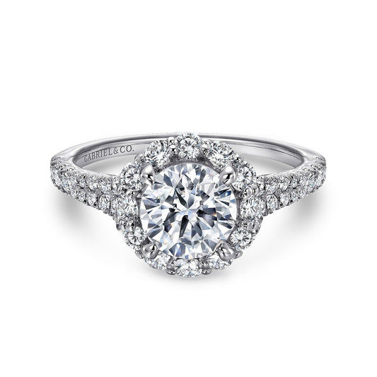 18K White Gold Round Halo Diamond Engagement Ring