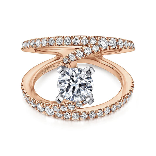 14K White-Rose Gold Round Split Shank Diamond Engagement Ring