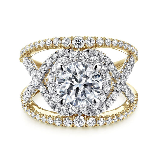 18K White-Yellow Gold Round Halo Diamond Engagement Ring