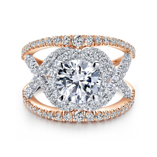 18K White-Rose Gold Round Halo Diamond Engagement Ring