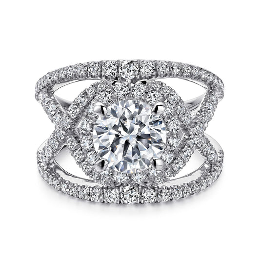14K White Gold Round Halo Diamond Engagement Ring