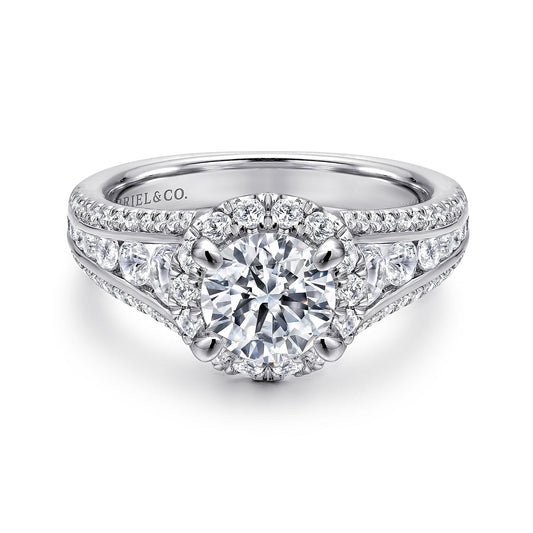14K White Gold Round Halo Diamond Channel Set Engagement Ring