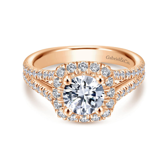 14K Rose Gold Round Halo Diamond Engagement Ring