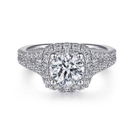 14K White Gold Round Halo Diamond Engagement Ring