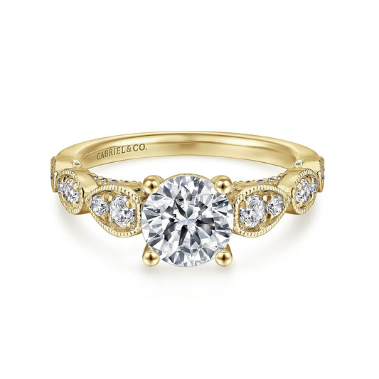 14K Yellow Gold Round Diamond Engagement Ring