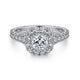 14K White-Rose Gold Cushion Halo Diamond Engagement Ring