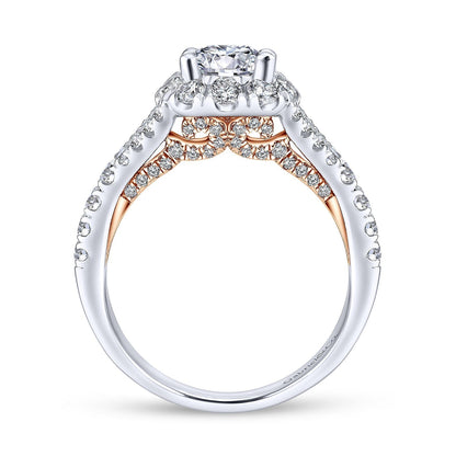 14K White-Rose Gold Round Halo Diamond Engagement Ring