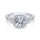 18K White-Rose Gold Cushion Three Stone Halo Round Diamond Engagement Ring