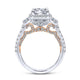 18K White-Rose Gold Cushion Three Stone Halo Round Diamond Engagement Ring