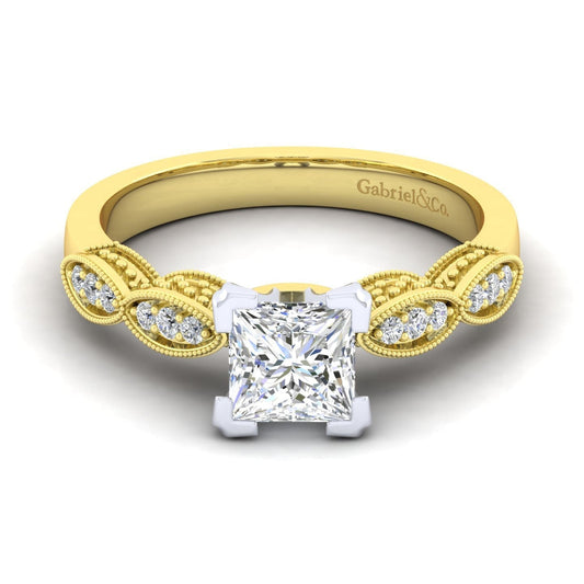 14K White-Yellow Gold Princess Cut Diamond Engagement Ring