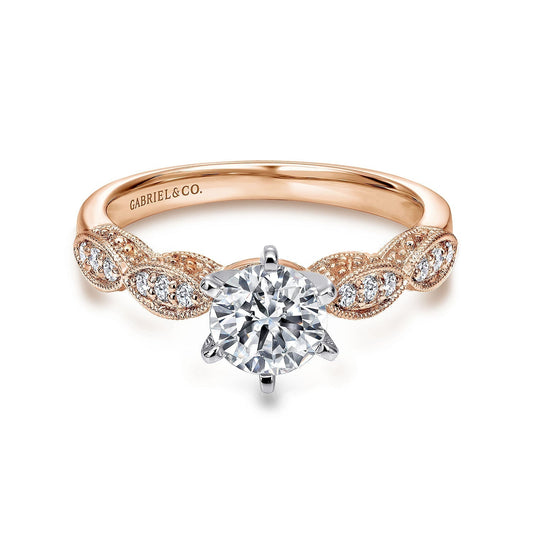 14K White-Rose Gold Round Diamond Engagement Ring