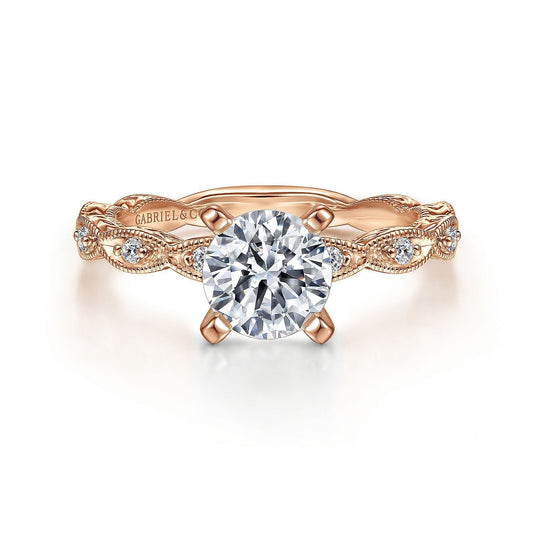 Vintage Inspired 14K Rose Gold Round Diamond Engagement Ring