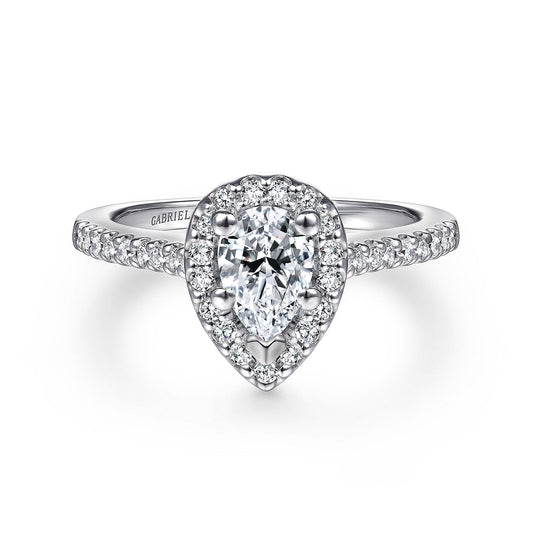 Platinum Pear Shape Halo Diamond Engagement Ring