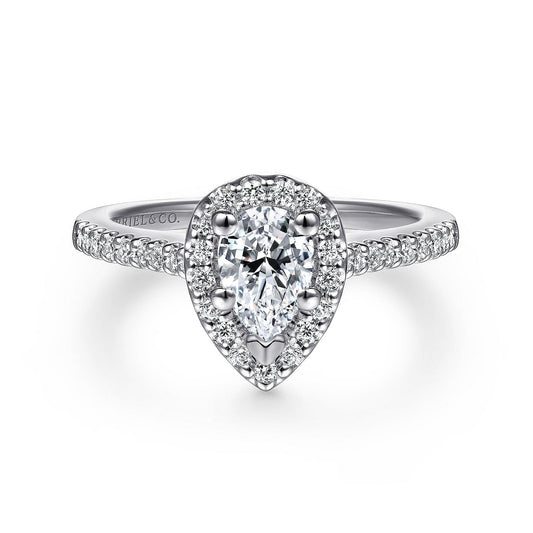 14K White Gold Pear Shape Halo Diamond Engagement Ring