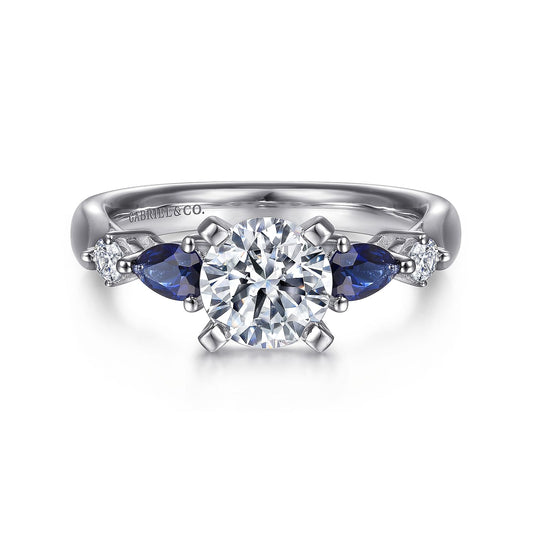 Platinum Round Five Stone Sapphire and Diamond Engagement Ring