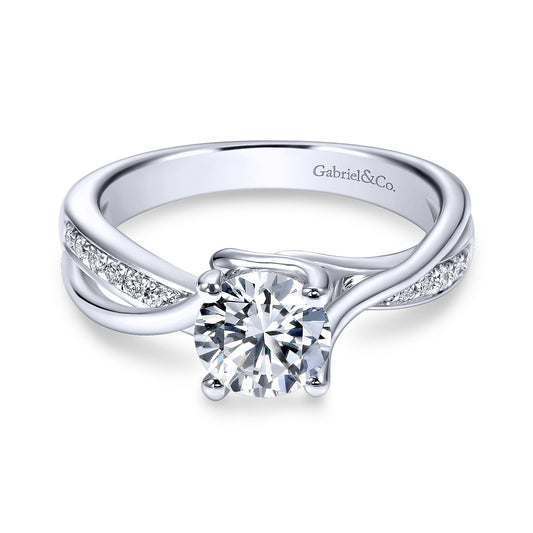 18K White Gold Round Bypass Diamond Engagement Ring