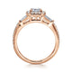 14K Rose Gold Three Stone Halo Emerald Cut Diamond Channel Set Engagement Ring