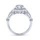 Vintage Inspired 18K White Gold Cushion Halo Round Diamond Engagement Ring