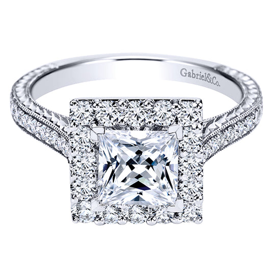 14k White Gold Diamond Halo Engagement Ring