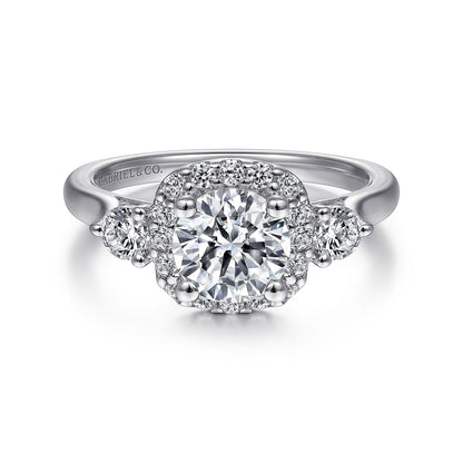 Platinum Cushion Halo Round Diamond Engagement Ring
