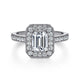 Vintage Inspired 14K White Gold Emerald Halo Diamond Engagement Ring