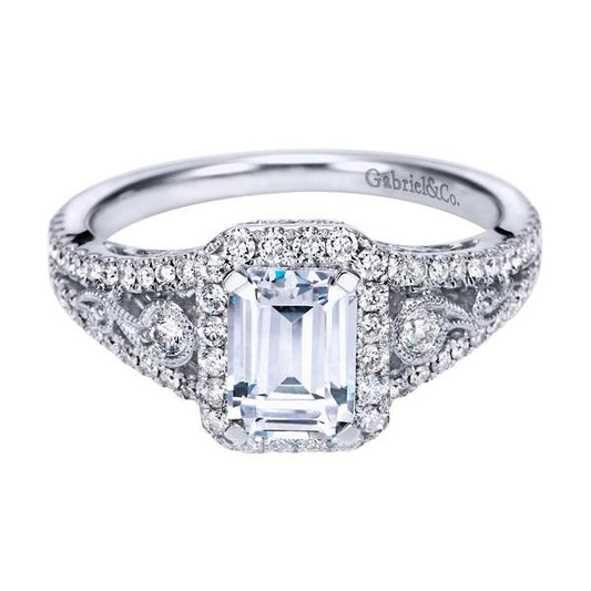 14k White Gold Diamond Halo Engagement Ring