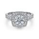 Vintage Inspired 14K White Gold Cushion Halo Round Diamond Channel Set Engagement Ring