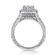 Vintage Inspired 14K White Gold Cushion Halo Round Diamond Channel Set Engagement Ring