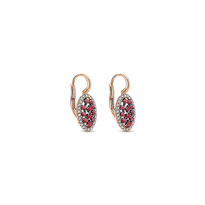 14k Pink Gold Diamond And Ruby Drop Earrings