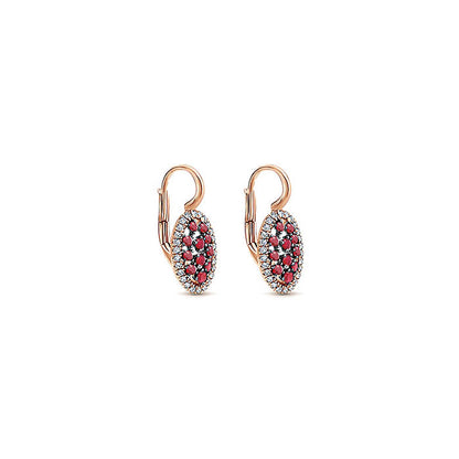 14k Pink Gold Diamond And Ruby Drop Earrings