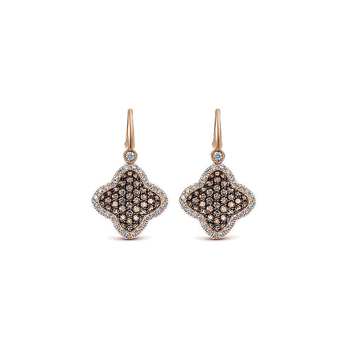 14k Pink Gold Diamond Champagne Diamond Drop Earrings