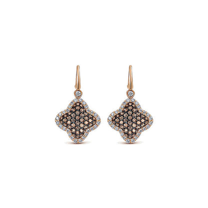 14k Pink Gold Diamond Champagne Diamond Drop Earrings