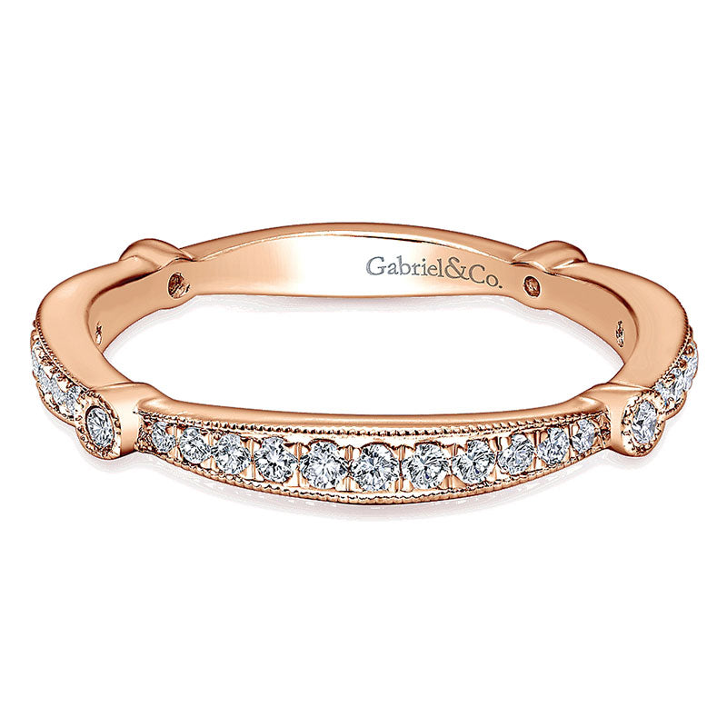 Wedding Band 14k Pink Gold Diamond Curved