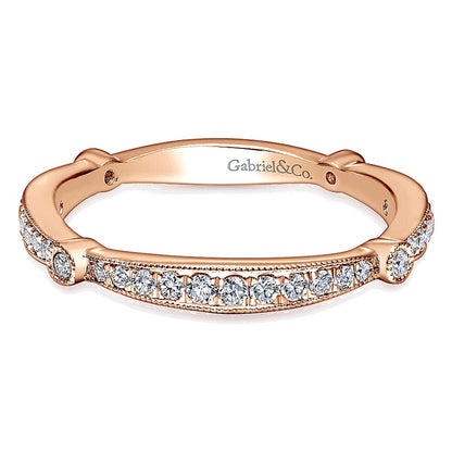 Wedding Band 14k Pink Gold Diamond Curved