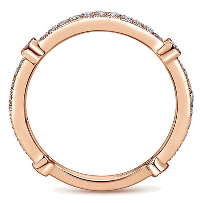 Wedding Band 14k Pink Gold Diamond Curved