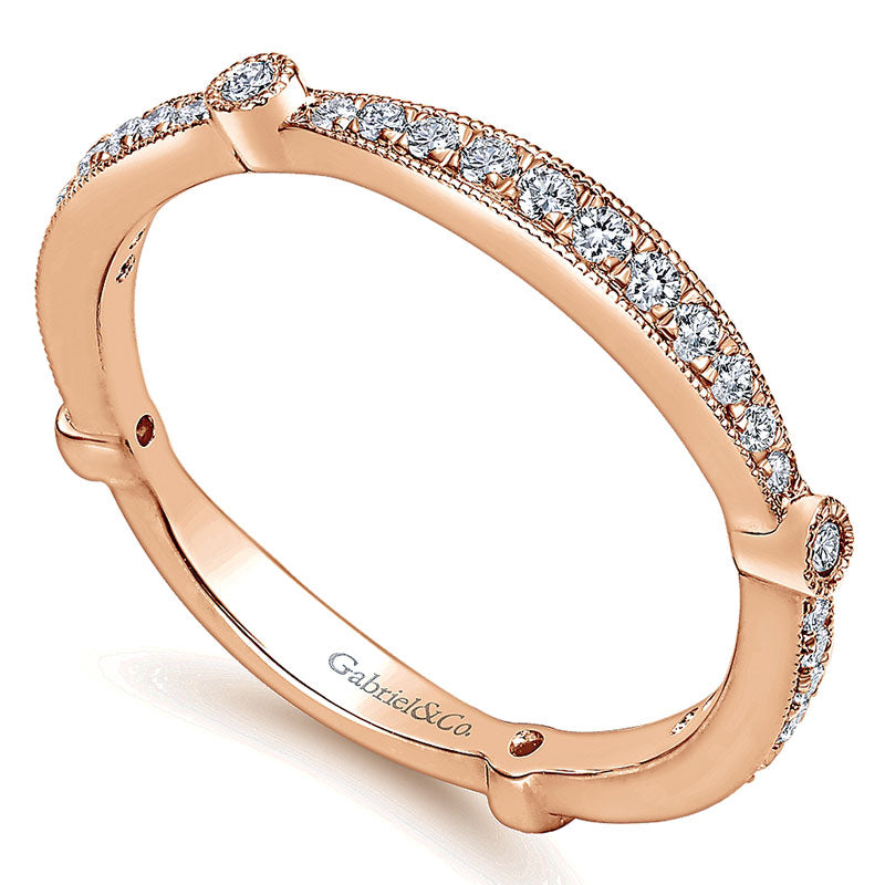 Wedding Band 14k Pink Gold Diamond Curved