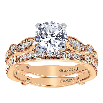 Wedding Band 14k Pink Gold Diamond Curved
