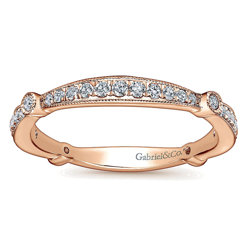 Wedding Band 14k Pink Gold Diamond Curved