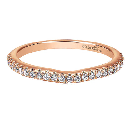 Wedding Band 14k Pink Gold Diamond Curved