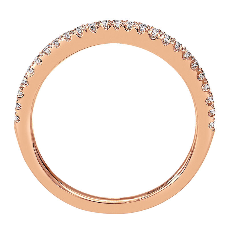 Wedding Band 14k Pink Gold Diamond Curved