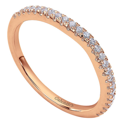 Wedding Band 14k Pink Gold Diamond Curved