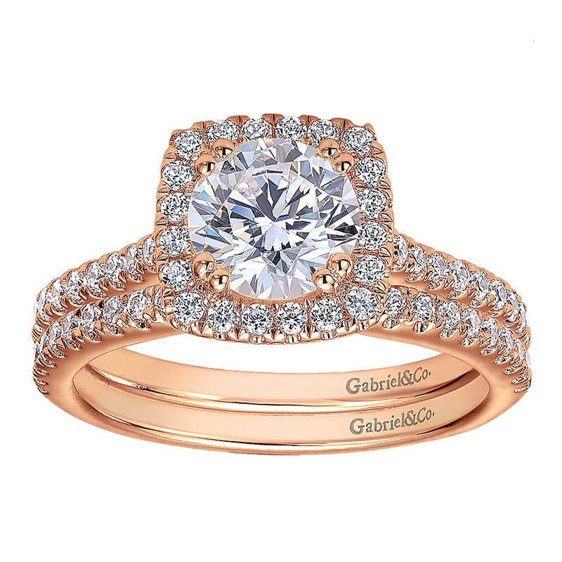 Wedding Band 14k Pink Gold Diamond Curved