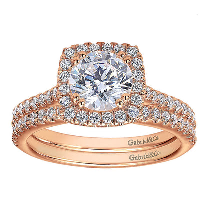 Wedding Band 14k Pink Gold Diamond Curved