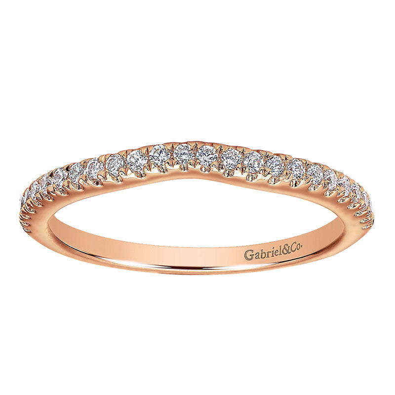 Wedding Band 14k Pink Gold Diamond Curved