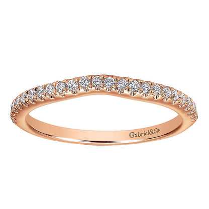Wedding Band 14k Pink Gold Diamond Curved
